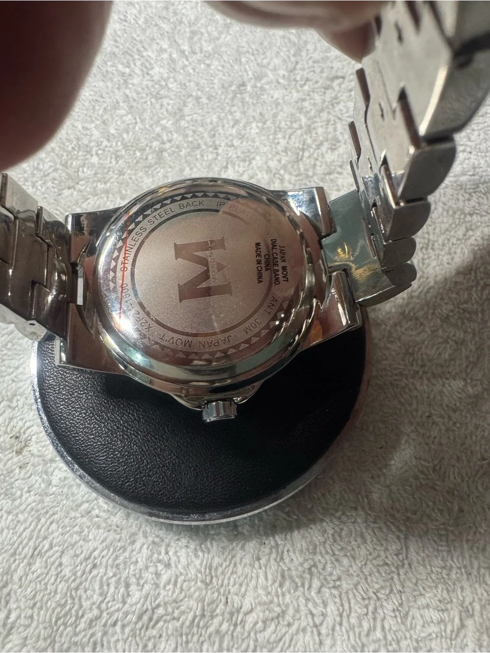Men's Stainless Steel Watch with Red Dial